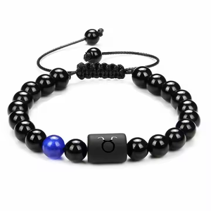Pulsera de piedra de ónix negro Natural de 8mm para hombres y mujeres, pulsera con cuentas del horóscopo del zodiaco, pulsera de curación espiritual para parejas, Unisex - Product Image 2
