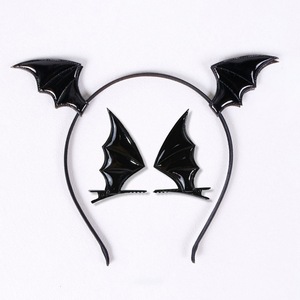 Ensemble de pinces à cheveux et bandeaux chauve-souris Halloween en similicuir, <span class=keywords><strong>accessoire</strong></span> de cosplay petit diable pour fête - Product Image 3