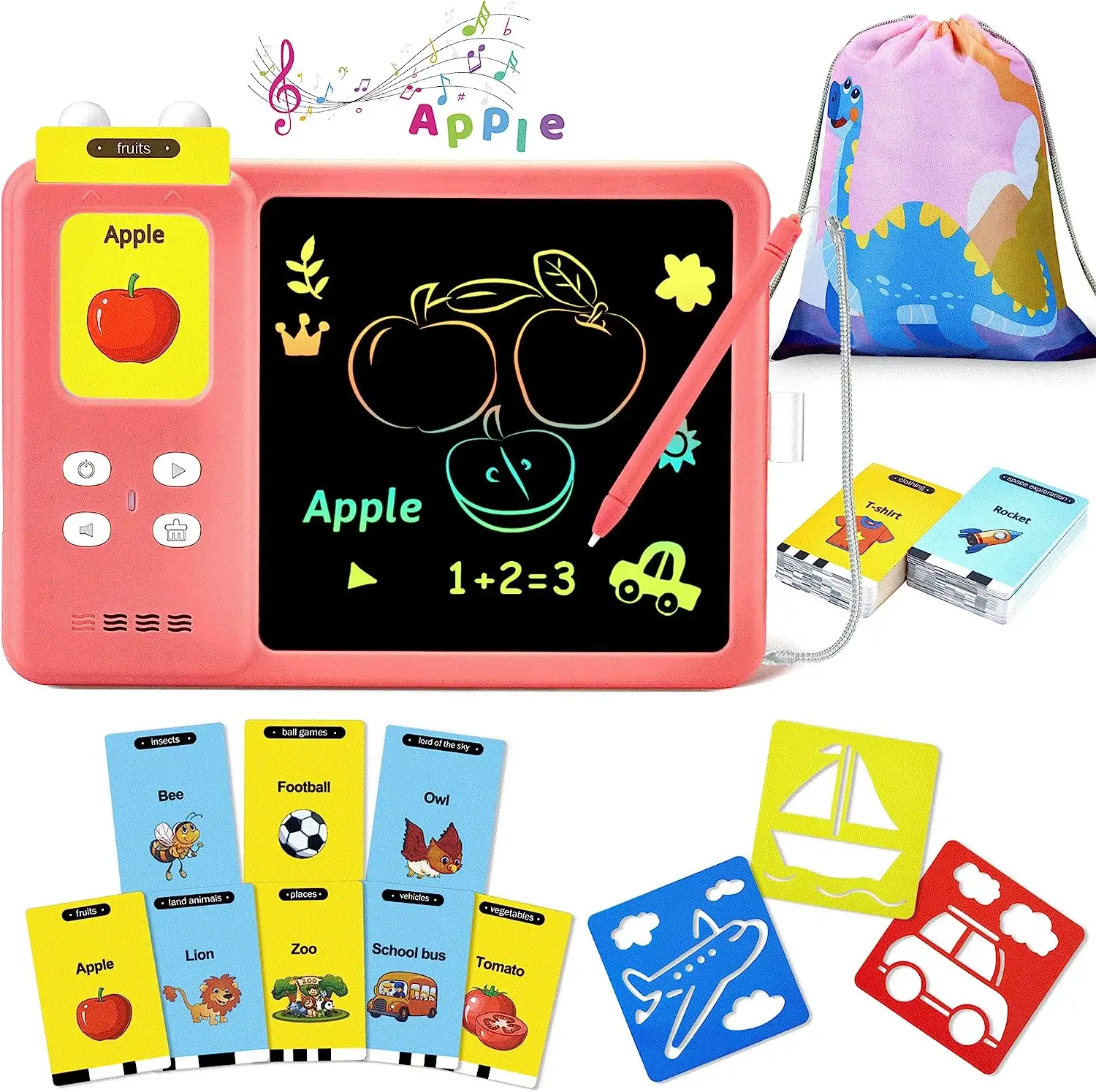 2 in 1 Flash Cards Learning Toy and LCD Writing Tablet for 2 3 4 5 6 Year Old Kids Preschool Educational Gift