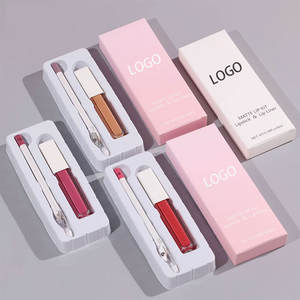 Kit de fabrication de gloss et de gel à lèvres vegan longue tenue et waterproof, avec crayon à lèvres, pour toutes les carnations, emballage personnalisable rose/blanc - Product Image 1