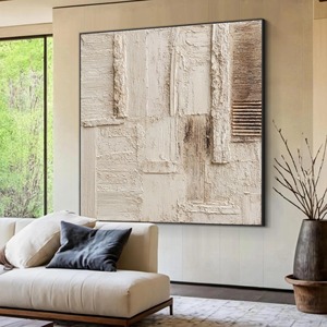 <span class=keywords><strong>Quadro</strong></span> su tela con cornice bianca e marrone, arte astratta 3D con texture, dipinto a mano a olio, decorazione minimalista per soggiorno. - Product Image 2