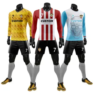 कस्टम Sublimated Camisas डे Futebol रेट्रो परिवार फुटबॉल खेल पहनने लंबी बांह की शर्ट वयस्कों फुटबॉल टीम टी शर्ट WO-X1083