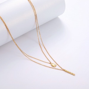 Conception Simple sterling 925 argent or martelé barre de chute longue superposition collier - Product Image 2