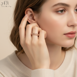 Nouvelles bagues empilables tendance en or rose massif 18 carats avec diamants naturels, design demi-éternité, pour femmes - Product Image 5