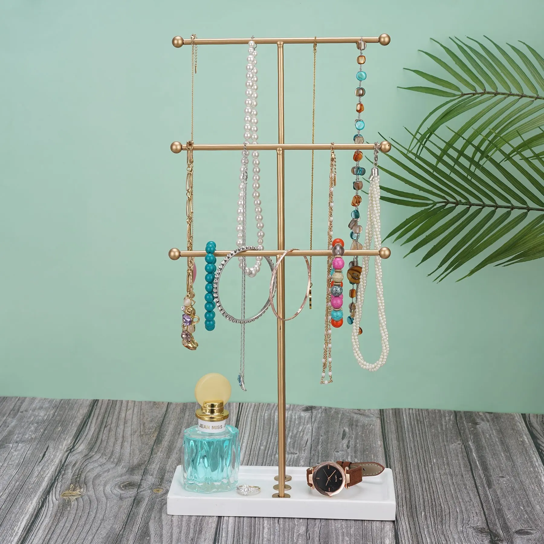 Hot sale fashion metal three tier T type holder necklace earrings display stand rack jewelry display stand
