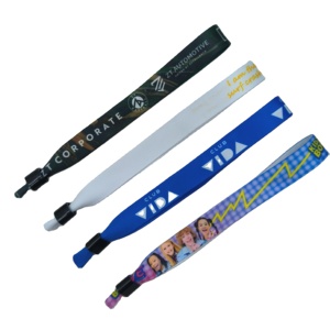 Hot Sales Customized RPET Concert Lanyard Silkscreen Textile Bracelet with Bamboo Adjustable Buckle Wristband
