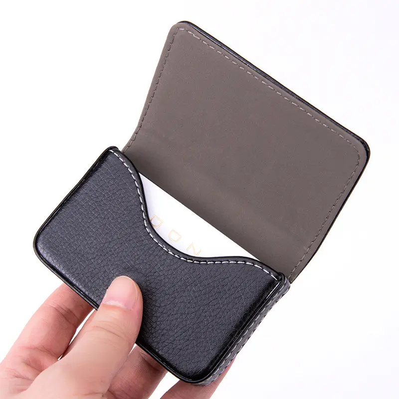 Iş kartlıklı cüzdan PU deri kartvizit kutusu cep kredi kartı tutucu manyetik kapatma ile