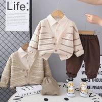 Frühling Herbst Formelles Baby-Jungen-Outfit-Set Bedrucktes Hemd mit Krawatte Weste Hose Günstige Kleinkinder-Kleidung