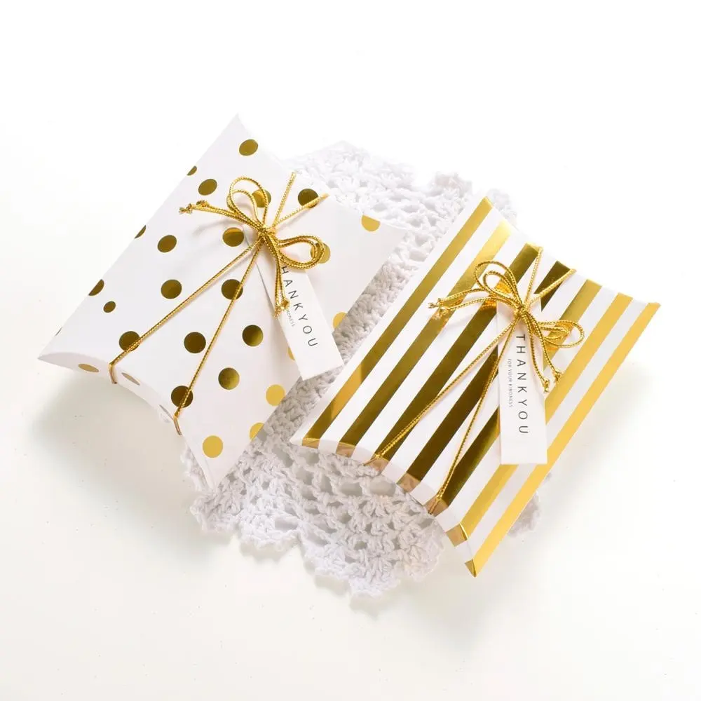Luxus qualität weiß Gold schokolade/süßigkeiten kleine papier kissen box verpackung, Faltbare Kissen Form Hochzeit Gunsten Geschenk Box