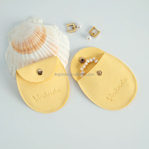 7.8*8.5cm Yellow Embossed Printed Microfiber Portable Jewelry Flap Pouch Luxury Envelope <b>Clip</b> Button Closure Packaging Gift Bag - Product Image 4