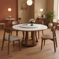 Table à manger ronde minimaliste moderne en marbre avec 4 chaises en bois massif et plateau tournant pour appartement, hôtel, villa
