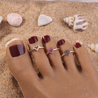 Mode réglable anneaux d'orteil plaqué or Zircon laiton pied bijoux coeur petite taille queue ouverte anneaux empilables