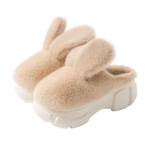 Winter thick bottom indoor home cute rabbit wrapped head warm fluffy cotton slippers