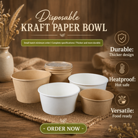 Venta Directa de Fábrica, Tazones de Papel Kraft Desechables Resistentes al Aceite, Guangdong, 400-1200 Tazones para Llevar, Impresión Personalizada Gratuita