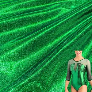 Muestra Gratuita de Tela Elástica de Nailon y Spandex con Lentejuelas Holográficas Verdes, Tela Metálica Brillante para Falda de Patinaje y Danza - Product Image 1
