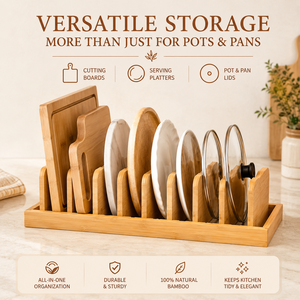 <span class=keywords><strong>Organisateur</strong></span> de couvercles de casseroles et de planches à découper en bambou naturel, portable, résistant à la rouille, pour tiroirs et armoires - Product Image 4