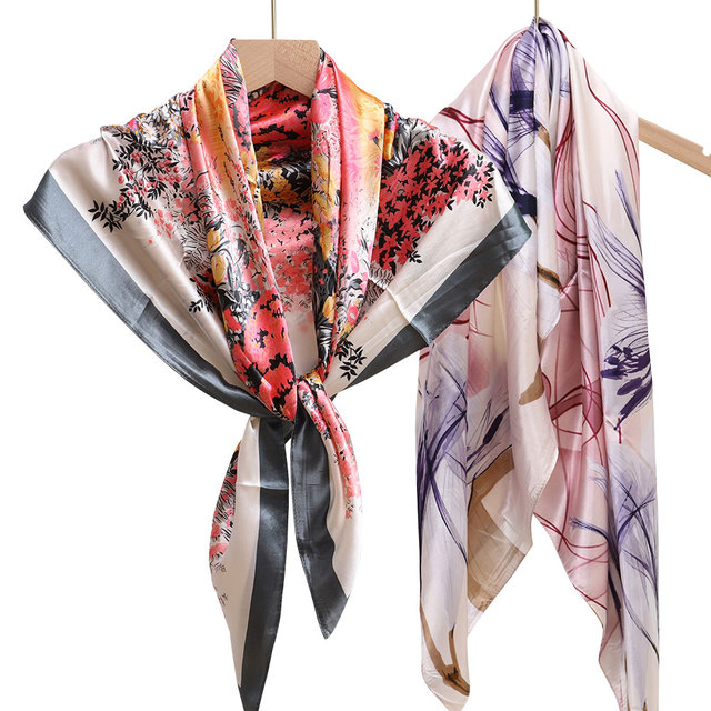 Silk Head Scarfs for Women Scarves Jacquard New Arrival Fashion Satin Square Digital Printed 90x90 Cm Summer 5 Colors 1pc/opp