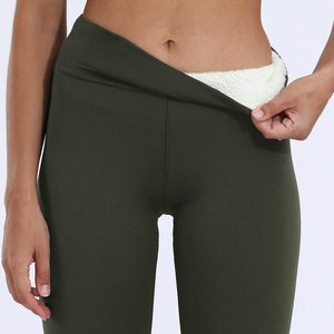 Pantalon en cachemire et peau d'agneau pour femme, taille haute, chaud, moulant, en velours et polaire, avec logo à la taille - Product Image 1