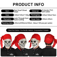 Masque en caoutchouc d'Halloween, cagoule effrayante de roi fantôme avec foulard rouge, accessoire de fête costumée personnalisable