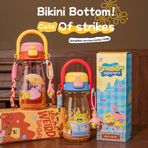 Borraccia in plastica <span class=keywords><strong>SpongeBob</strong></span> SquarePants da 550 ml, simpatica borraccia per bambini ecologica con cannuccia e coperchio, ideale per regali e uso domestico - Product Image 3