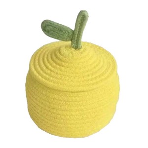 Lemon Storage Basket Cotton Rope Woven Round Covered Home Decorative Box With Lid For Snacks Gift Storage - Product Image 5