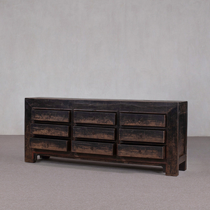 Nouvelle armoire à neuf <span class=keywords><strong>tiroirs</strong></span> en bois massif de style chinois, laque noire vieillie, esthétique zen, armoire de rangement - Product Image 4