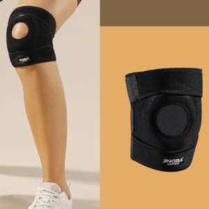 Soporte de rodilla Jingba negro con almohadilla de compresión para correr, baloncesto, ciclismo, fitness, unisex, mezcla flexible de spandex - Product Image 1