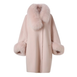 Abrigo de Lana de Cachemira con Cuello de Piel de Zorro Auténtica de Doble Cara para Mujer, Moda de Invierno - Product Image 1