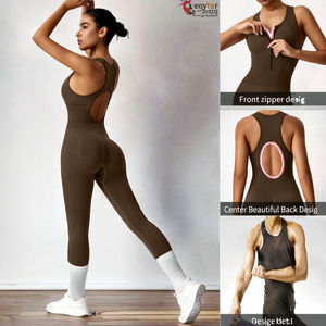Nouvelle collection 2026 : Tenue de sport décontractée pour femme – Ensemble de yoga, combinaison de sport sexy à bretelles croisées et col rond pour la course et l'entraînement - Product Image 3