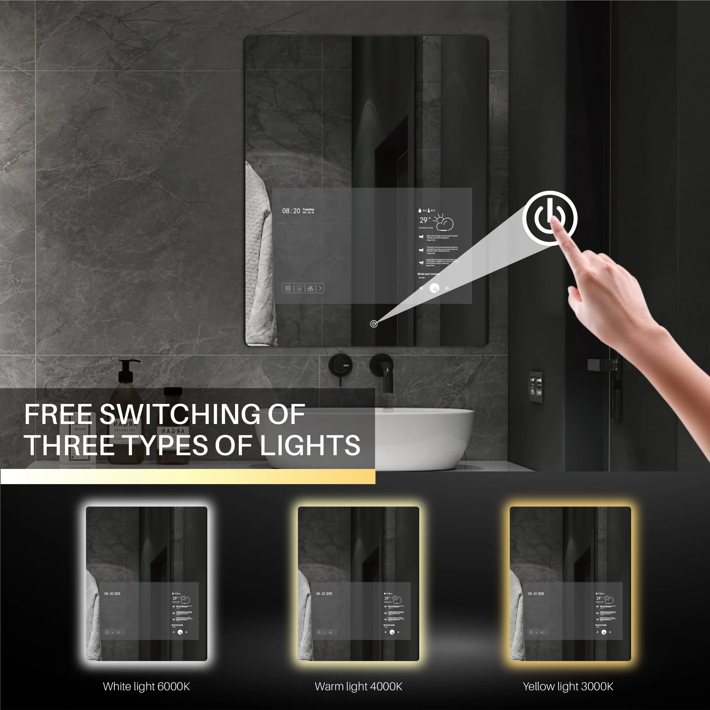 Cermin rias kamar mandi Full Hd cermin Tv Android/cermin ajaib rias kamar mandi pintar dengan kualitas tinggi