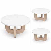 Table basse de salon moderne pour l'extérieur, design minimaliste, surface en marbre, base en bois, pour un espace de patio haut de gamme