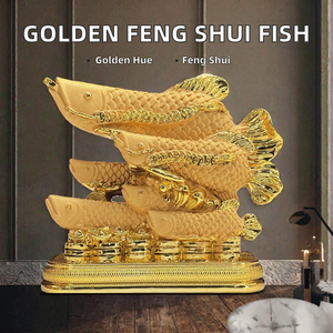 Figurine en résine de poisson arowana doré, ornement Feng Shui, sculpture animale peinte à la main pour la décoration de la maison et du bureau - Product Image 2