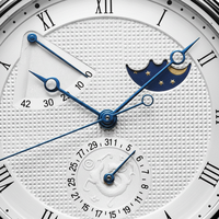 Montres de luxe pour hommes avec cadran à chiffres romains personnalisés, bracelet en cuir, montre à quartz avec phases solaires et lunaires