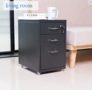 خزانة تخزين بثلاثة أدراج تحت المكتب، طاولة جانبية معدنية صغيرة قابلة للقفل مع عجلات - Product Image 4