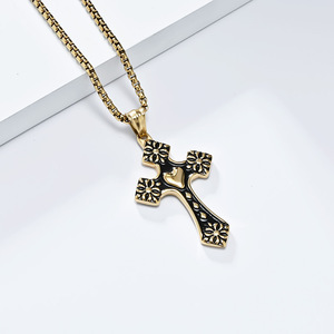 Retro Heart <b>Cross</b> Pendant Necklace Stainless Steel Unisex Fashion Jewelry - Product Image 4