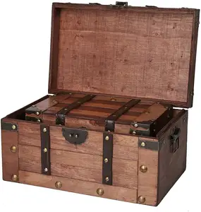 कस्टम आकार का विंटेज खजाना छाती हस्तनिर्मित प्राचीन बड़ा लकड़ी पैकेजिंग बॉक्स