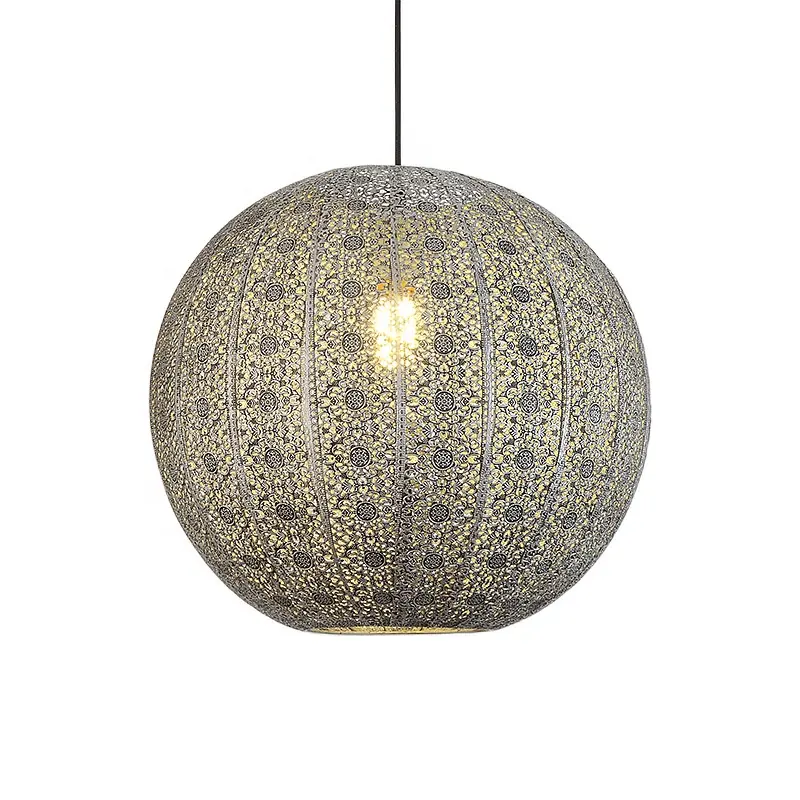 Nieuwe Home Decoratie Antiek Zilver Ronde Global Iron Metalen E27 Marokkaanse Lantaarn Opknoping Lamp Hanglamp Armatuur