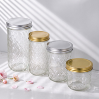Bouteille en verre réutilisable type Mason Jar 100ml-500ml à large ouverture hermétique pour thé, épices, desserts, avec zone personnalisable pour logo et étiquette
