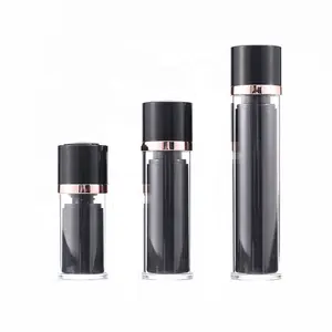 rotating skin care 15ml 30ml 50ml glossy black transparent double wall acrylic slim airless pump bottle with twist up press pump