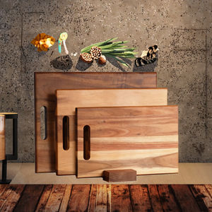 Ensemble de 3 planches à découper en bois d'acacia avec poignée en acier inoxydable, lavable au lave-vaisselle, épaisseur de 2,0 cm, pour viande, fruits, légumes et fromage - Product Image 1