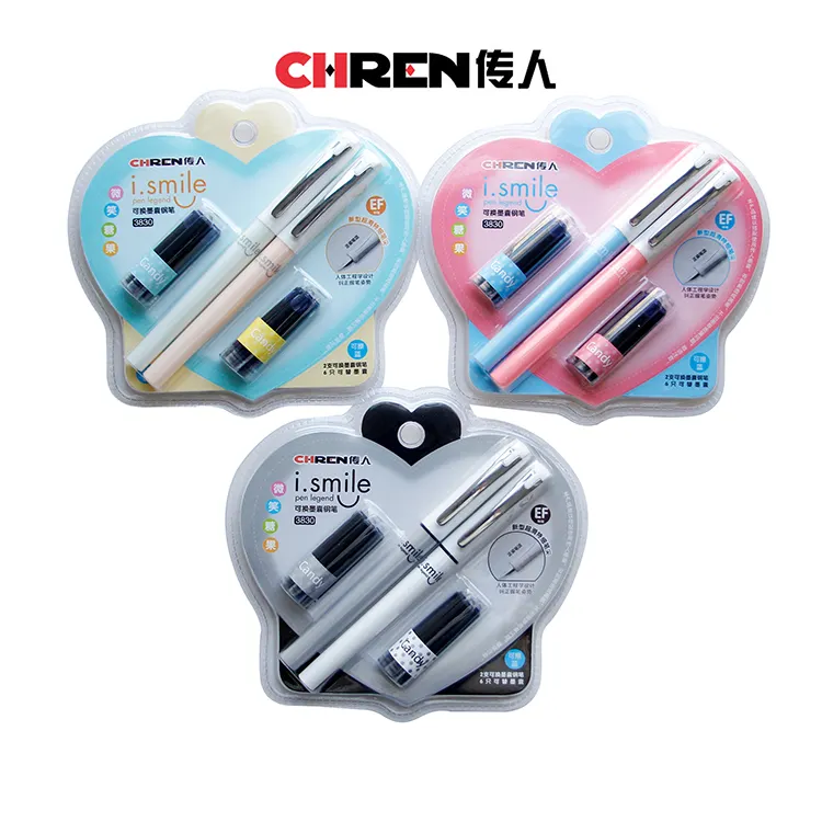 2pen + 6 cartuccia posizione di correzione della vernice a colori metallici confortevole scrittura liscia penna stilografica in plastica semplice e generoso