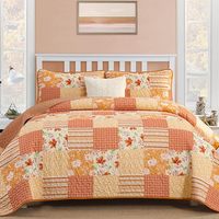 Ensemble de couvre-lit orange bohème, ensemble de couvre-lit matelassé floral, couvre-lit matelassé léger, ensemble de literie pour chambre à coucher