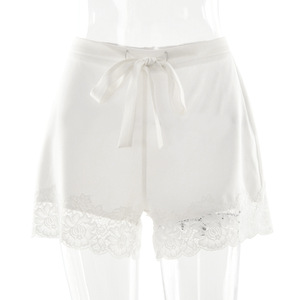 Short de nuit en satin à bordure en dentelle avec taille à nouer pour femme, ensemble 2 pièces pour usage quotidien à la maison FDC2000 - Product Image 5