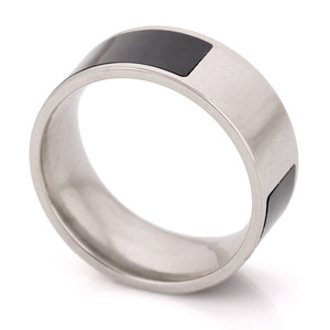 Stainless Steel 8Mm Black Inlay <b>Ring</b> Geometric Shape For Women Gift Jewelry - Product Image 4
