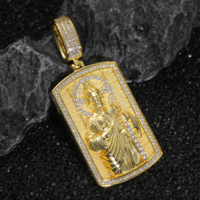 Pendentif en laiton style hip-hop avec zircon et pierres précieuses, pendentif portrait, bijoux religieux, pendentif croix pour garçons - Vente chaude