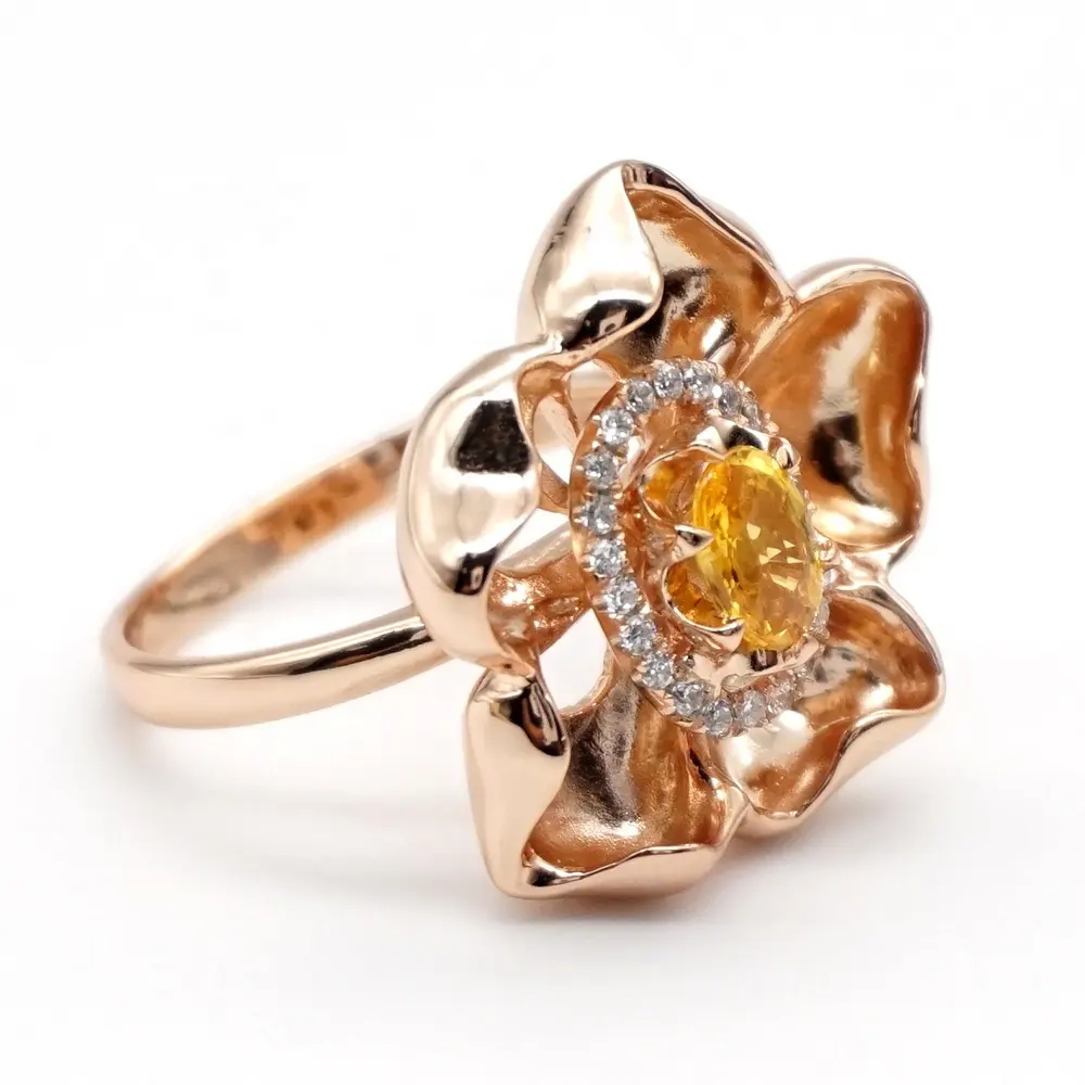 Karat-anillo de oro rosa de 18 quilates para niña, nuevo modelo de anillos de compromiso con zirconia cúbica, piedras preciosas, flor de plata