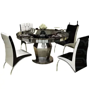 Eetkamer set meubelen 6 stoelen en tafels ronde marmeren eettafel met lazy susan CT032