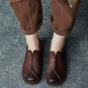 Zapatos Casuales de Moda de Primavera/Otoño, Hechos a Mano, de Cuero, con Punta Redonda, Diseño Retro, Tacón Plano, Suela Suave de Cuero - Product Image 3