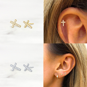 ROXI ROXI S925 Pendientes de Plata de Ley con Cruz Pequeña y Diamantes para Mujer - Product Image 6