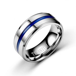 Minimalist Glossy Stainless Steel <b>Couple</b> Wedding <b>Ring</b> Fashion Double Sloped Edge Blue Enamel Groove Titanium <b>Rings</b> for Women Men - Product Image 6